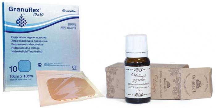 Aderezo hidrocoloide y aceite de árbol de té