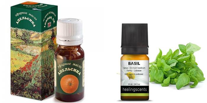Aceites esenciales de naranja y albahaca