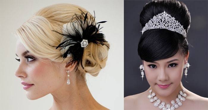 Diadema e decoração de penas para noiva