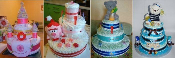 Un ejemplo de decoración de un pastel de pañales para un niño