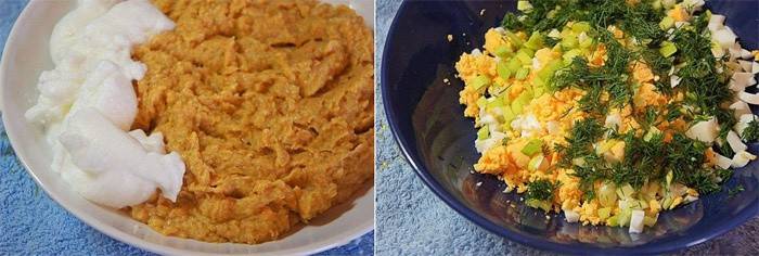 Agregar huevos y verduras