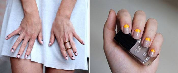 Combinações de cores incomuns na manicure lua