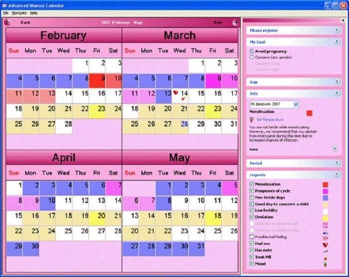 Calendário do ciclo menstrual
