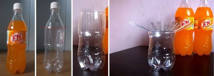 O processo de criação de um vaso de uma garrafa de plástico