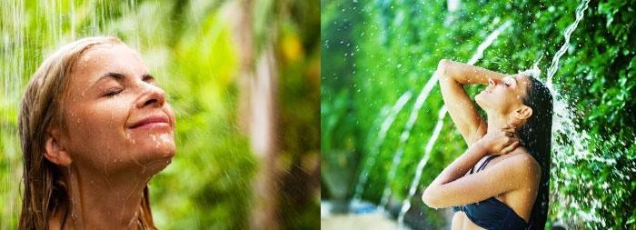 Menina, sob, a, cachoeira