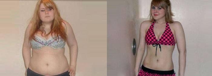 Chica antes y después de perder peso
