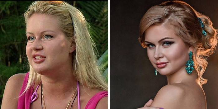 Foto de Marina Afrikantova antes e depois de perder peso