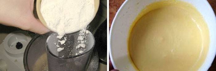 Uma mistura de ovos e farinha