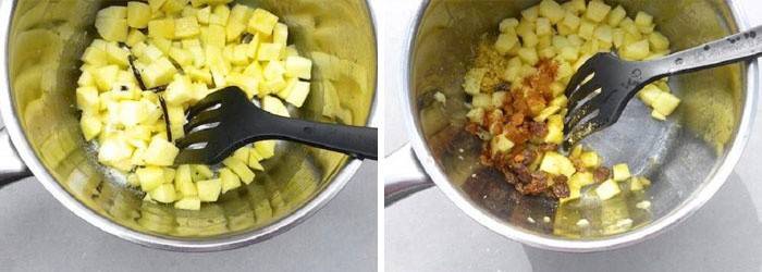 Misture as maçãs picadas com canela