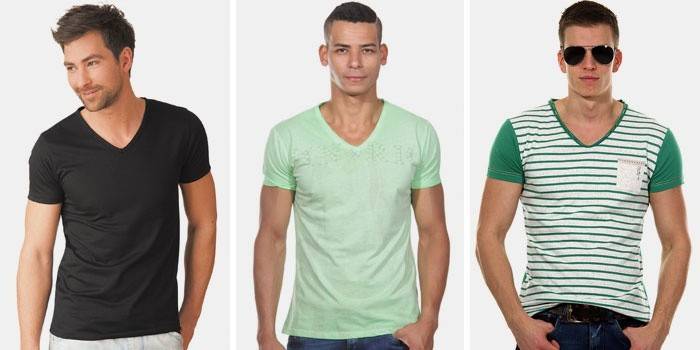 T-shirts elegantes com decote em v para homens