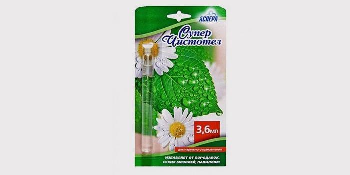 Superchistotel - uma mistura de álcali que queima tecido de verrugas
