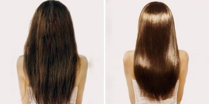 Cabelo antes e depois de aplicar uma máscara com canela