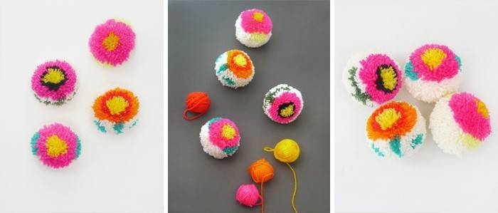 Pompones brillantes hechos de hilo