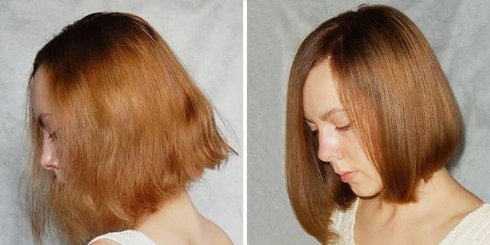 Cabelo antes e depois da laminação de gelatina