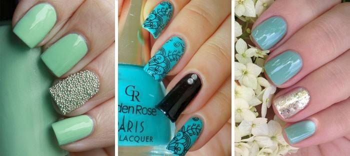 Manicure miętowy z naciskiem na paznokieć