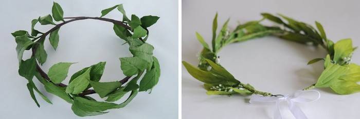 Corona de laurel en la cabeza