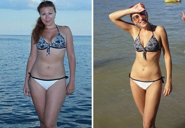 Chica antes y después de perder peso