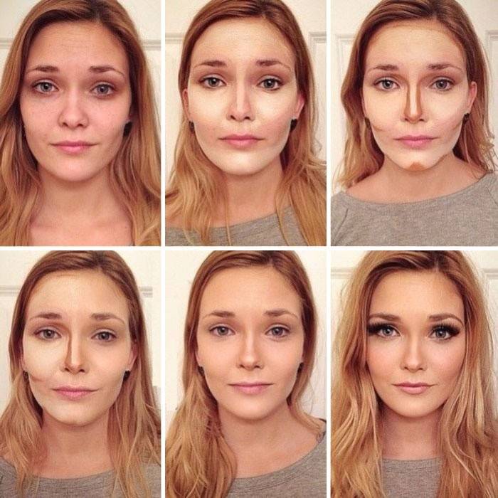 Rosto da menina antes e depois de aplicar corretivo