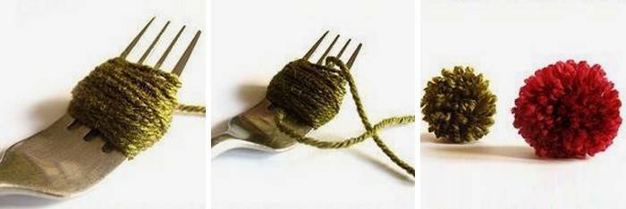 Cómo hacer pompones de hilo en un tenedor