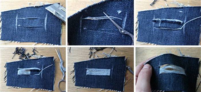 O esquema de furos de auto-perfuração em jeans