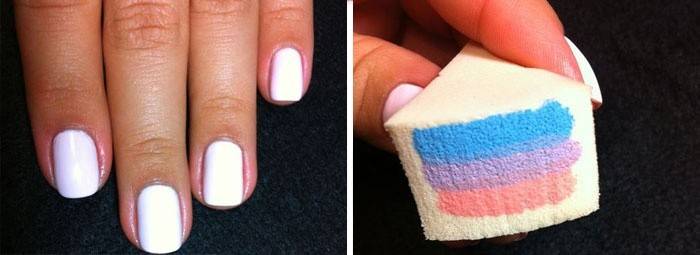 Esponja con diferentes colores de barniz.