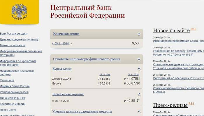 Webová stránka Centrálnej banky Ruskej federácie