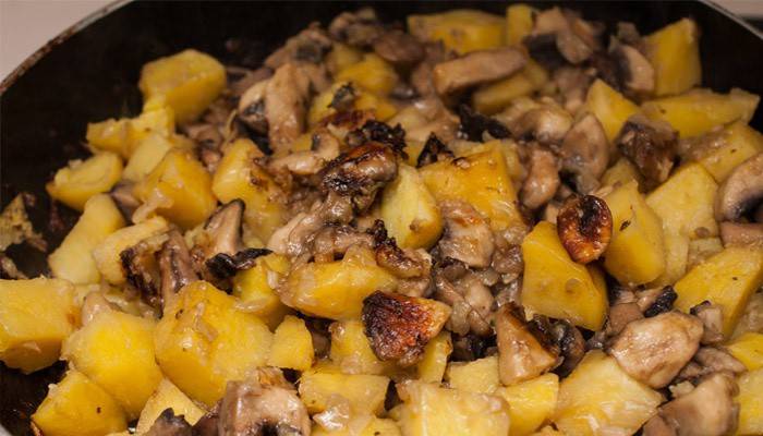 Plato de aves con papas y champiñones