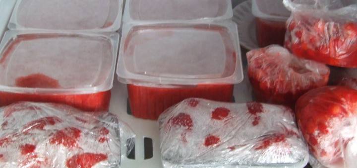Bandejas y bolsas en el refrigerador.