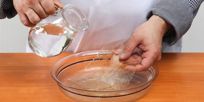 Um prato de gelatina embebido em água