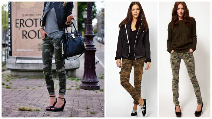 Denim mujer flaco estampado de camuflaje
