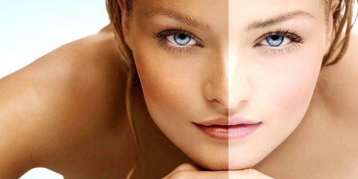 Tan antes e depois do bronzeamento