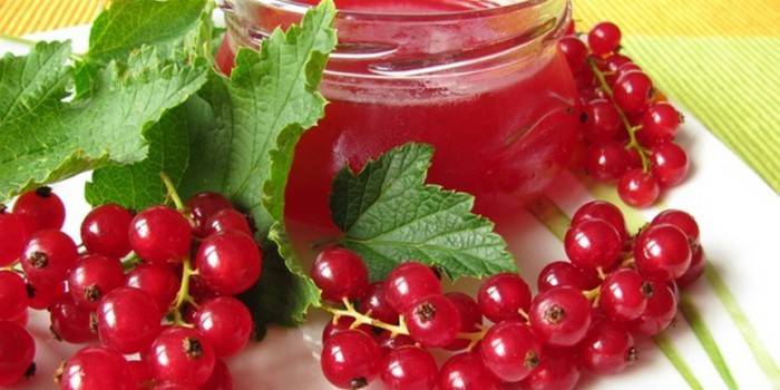 Gelatina con grosellas rojas y frambuesas
