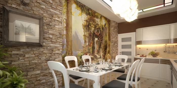 Interior da parede de tijolo na cozinha