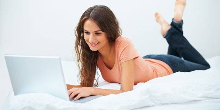 Menina, com, um, laptop
