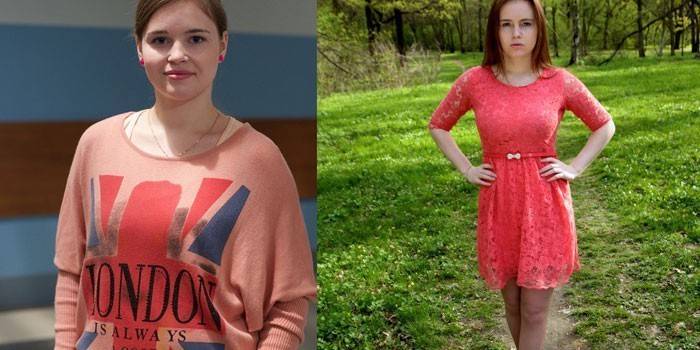 Polina Grents antes e depois de perder peso