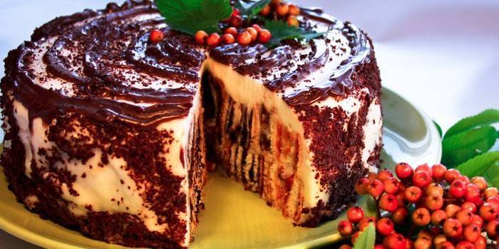 Tarta de crema agria con chocolate