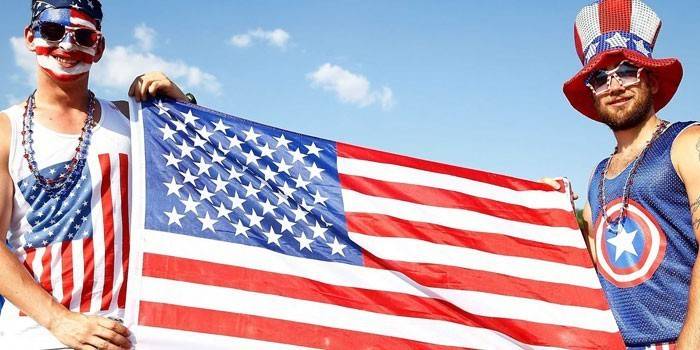 Homens, com, bandeira americana