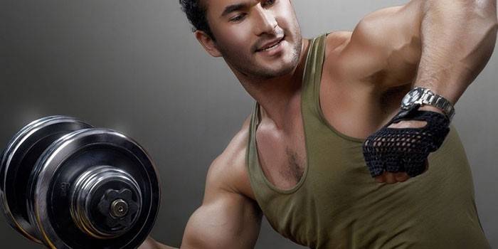 Homem, com, dumbbell