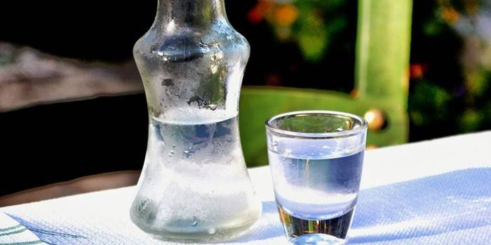 Vodka em uma jarra e um copo