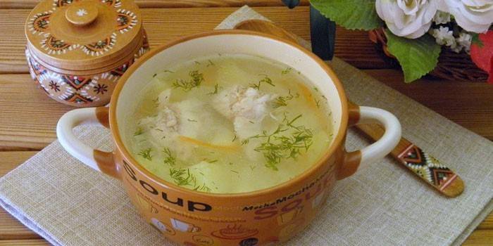 Sopa de pollo y papa en un plato