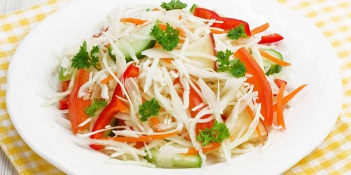 Salada de repolho com pimentão e pepino