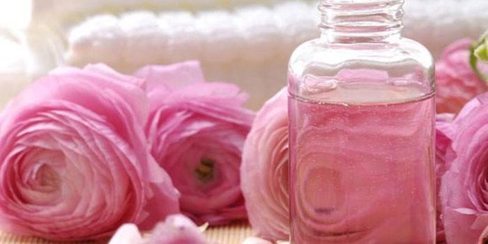 Rosas Austin e garrafa de água