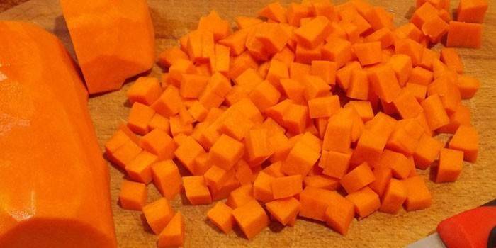 Calabaza cortada en cubitos