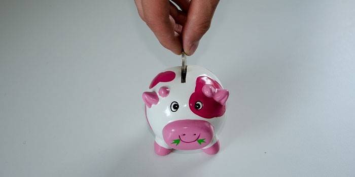 Moneda puesta en una alcancía