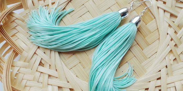Pendientes de pincel con flecos azules