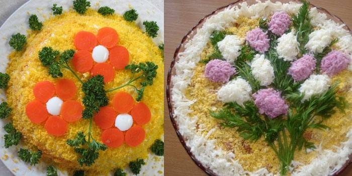 Decoração de saladas em forma de flores e buquês
