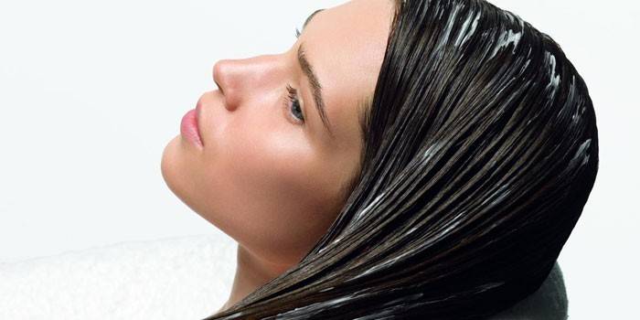 Menina, com, um, máscara, ligado, dela, cabelo