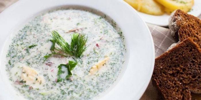 Okroshka en kéfir en un plato
