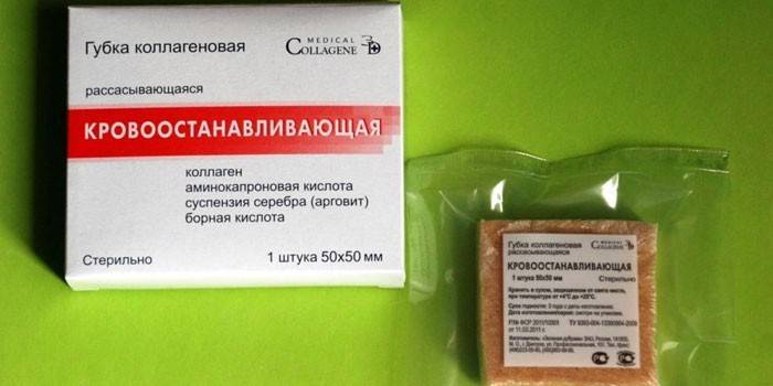Esponja hemostática de colágeno en el paquete