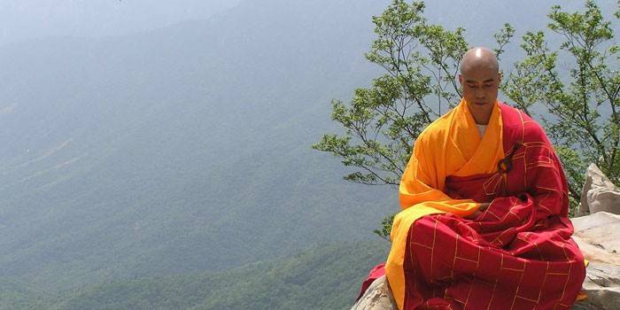 Monge está meditando na natureza